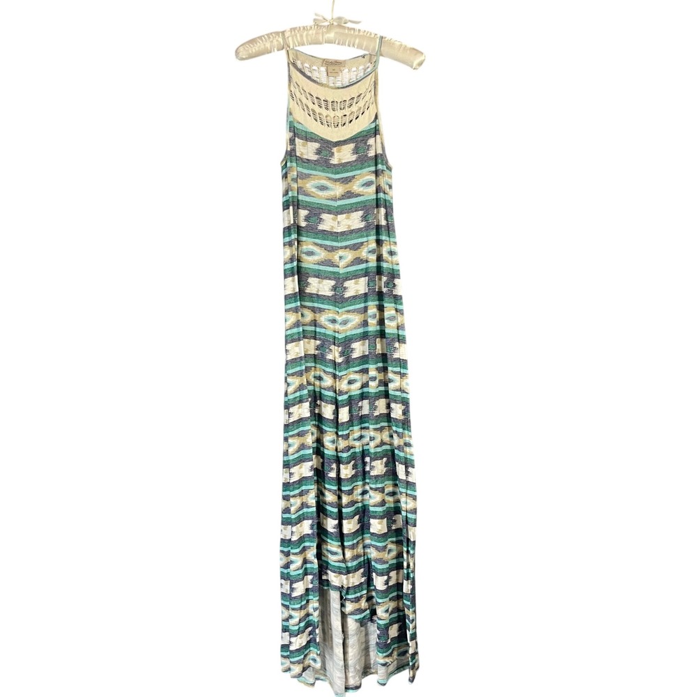 Lucky Brand Teal Multi Aztec Maxi Dress with Crochet Yoke